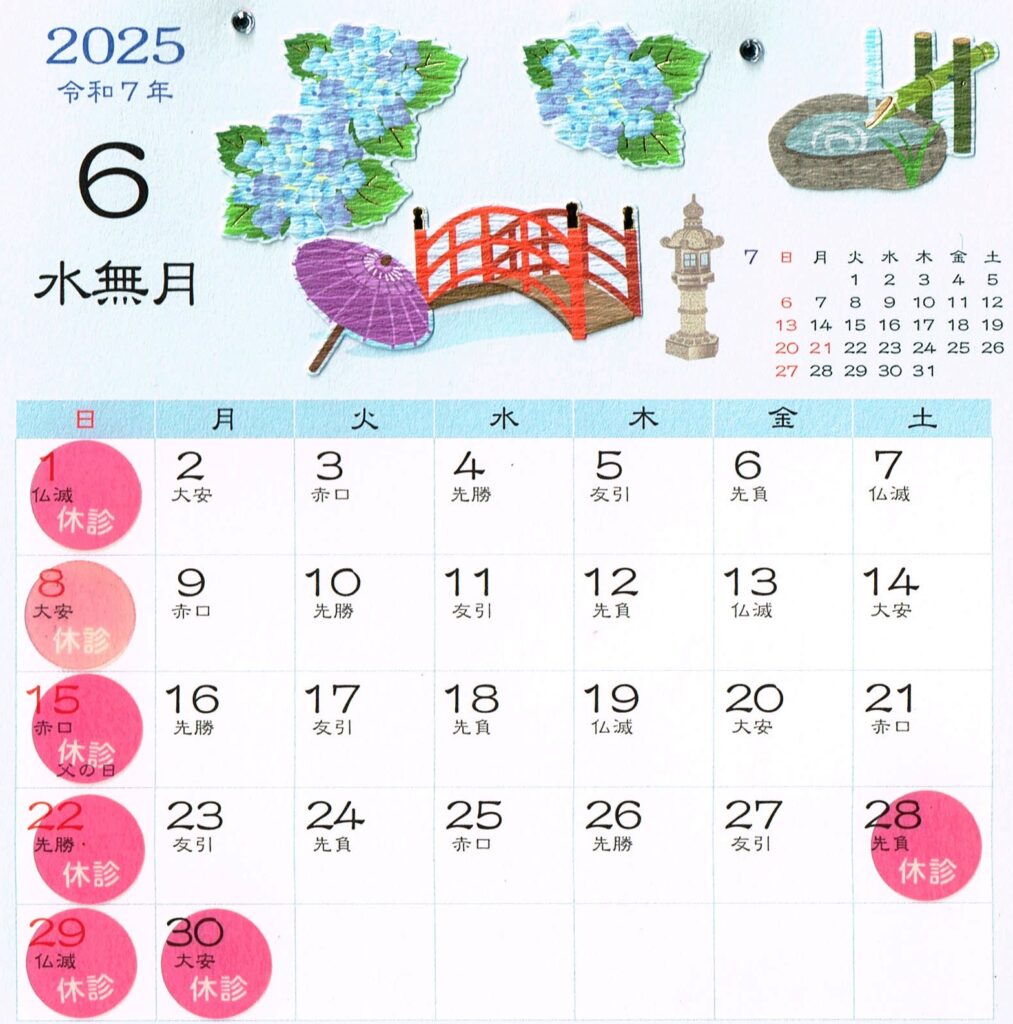6月2025年のなごみ整体屋in豊橋の予定